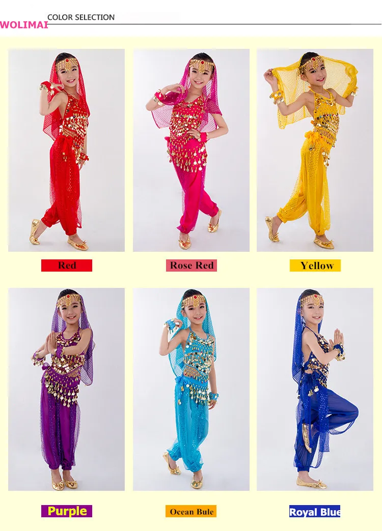 Kids Belly Dance Costumes Set Oriental Dance Girls Belly Dancing India Belly Dance Clothes Bellydance Child Kids Indian 6 Colors