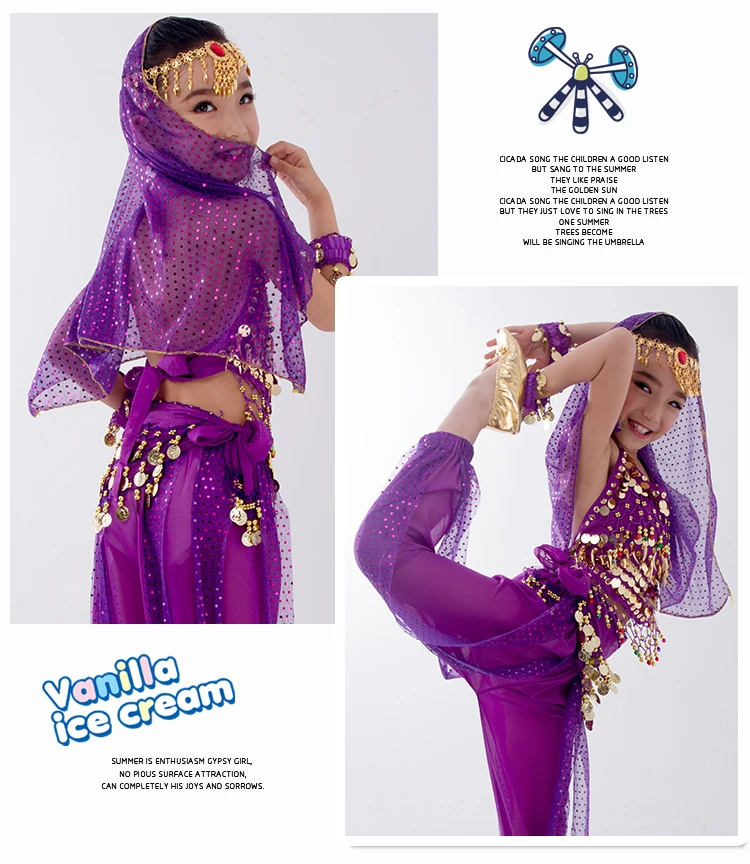 Kids Belly Dance Costumes Set Oriental Dance Girls Belly Dancing India Belly Dance Clothes Bellydance Child Kids Indian 6 Colors