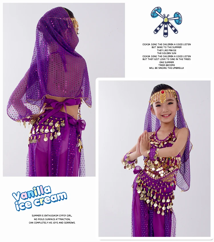 Kids Belly Dance Costumes Set Oriental Dance Girls Belly Dancing India Belly Dance Clothes Bellydance Child Kids Indian 6 Colors