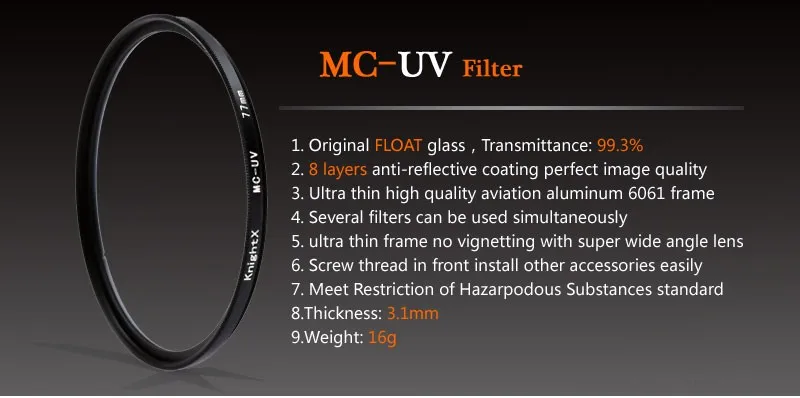 KnightX HD UV MCUV 49 52 55 58 62 67 72 77 MM Camera Lens Filter For canon eos sony nikon 500d 1200d light d80 set 52MM 58MM