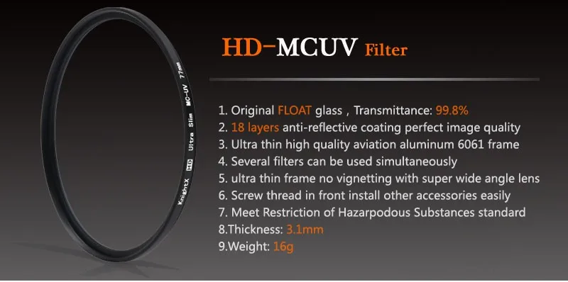 KnightX HD UV MCUV 49 52 55 58 62 67 72 77 MM Camera Lens Filter For canon eos sony nikon 500d 1200d light d80 set 52MM 58MM