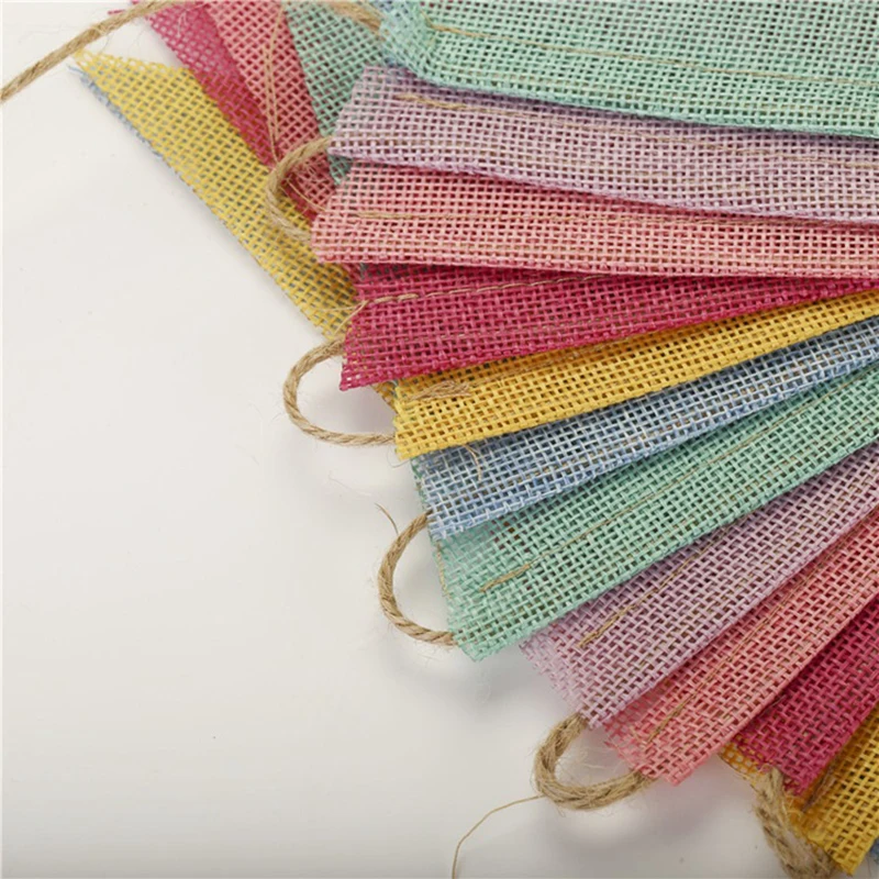 4M Colorful Jute Linen Flags Pennant Birthday Bunting Banners Wall Hanging Wedding Hanging Banner Party Garland for Home Decor