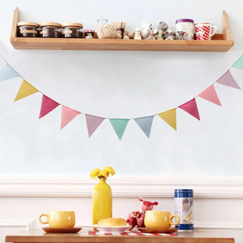 4M Colorful Jute Linen Flags Pennant Birthday Bunting Banners Wall Hanging Wedding Hanging Banner Party Garland for Home Decor