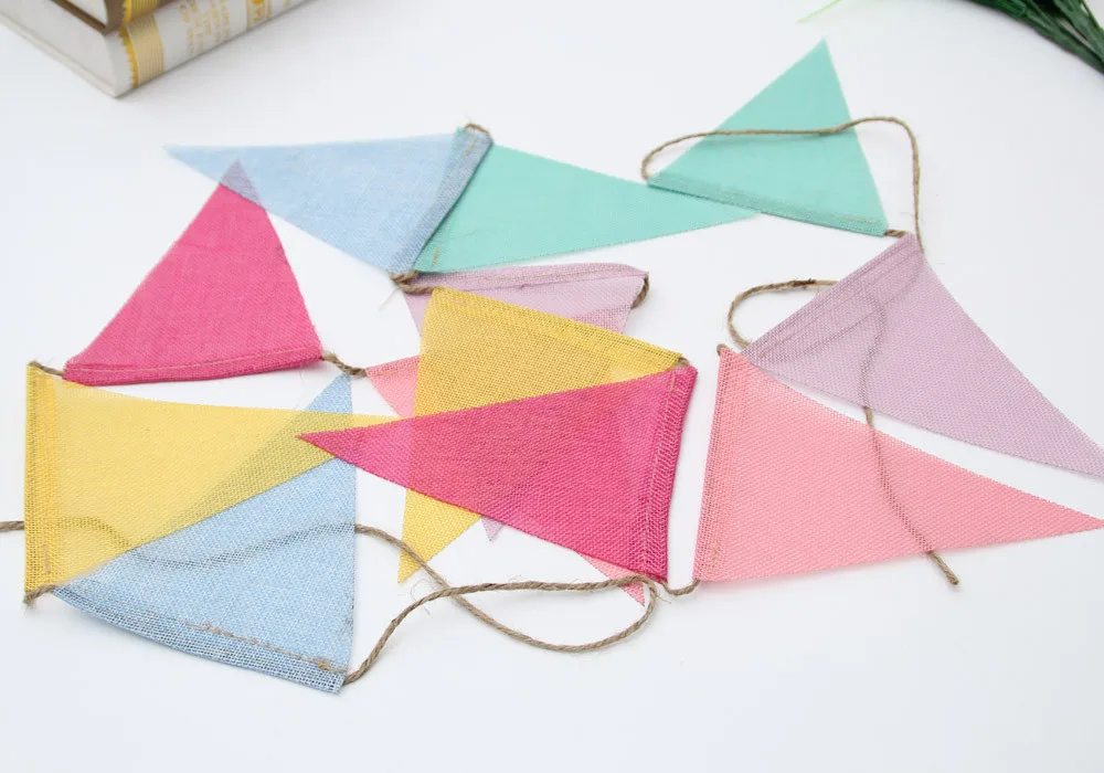 4M Colorful Jute Linen Flags Pennant Birthday Bunting Banners Wall Hanging Wedding Hanging Banner Party Garland for Home Decor