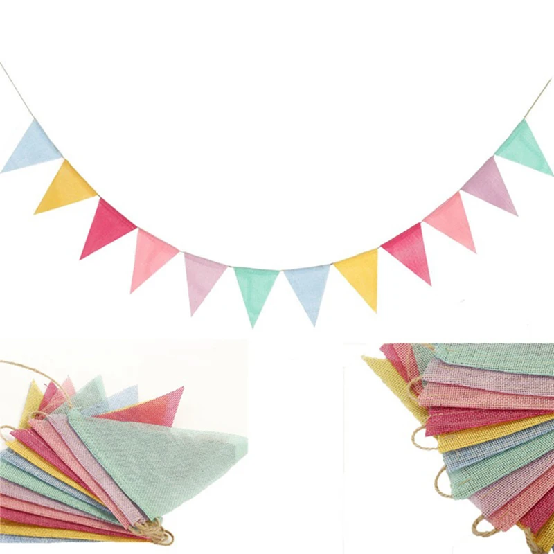 4M Colorful Jute Linen Flags Pennant Birthday Bunting Banners Wall Hanging Wedding Hanging Banner Party Garland for Home Decor
