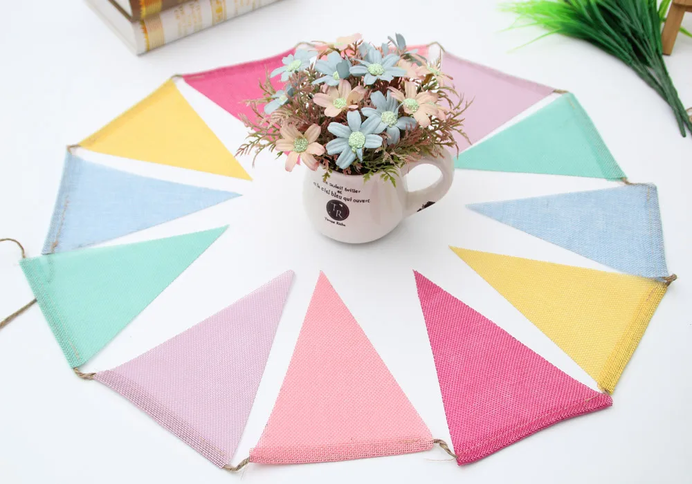 4M Colorful Jute Linen Flags Pennant Birthday Bunting Banners Wall Hanging Wedding Hanging Banner Party Garland for Home Decor