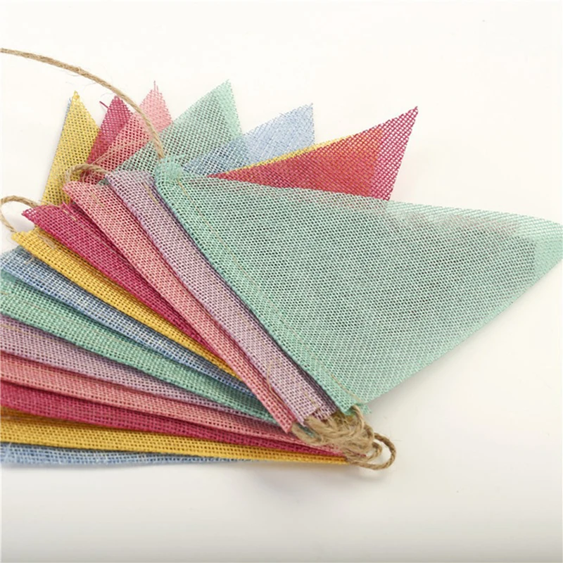 4M Colorful Jute Linen Flags Pennant Birthday Bunting Banners Wall Hanging Wedding Hanging Banner Party Garland for Home Decor