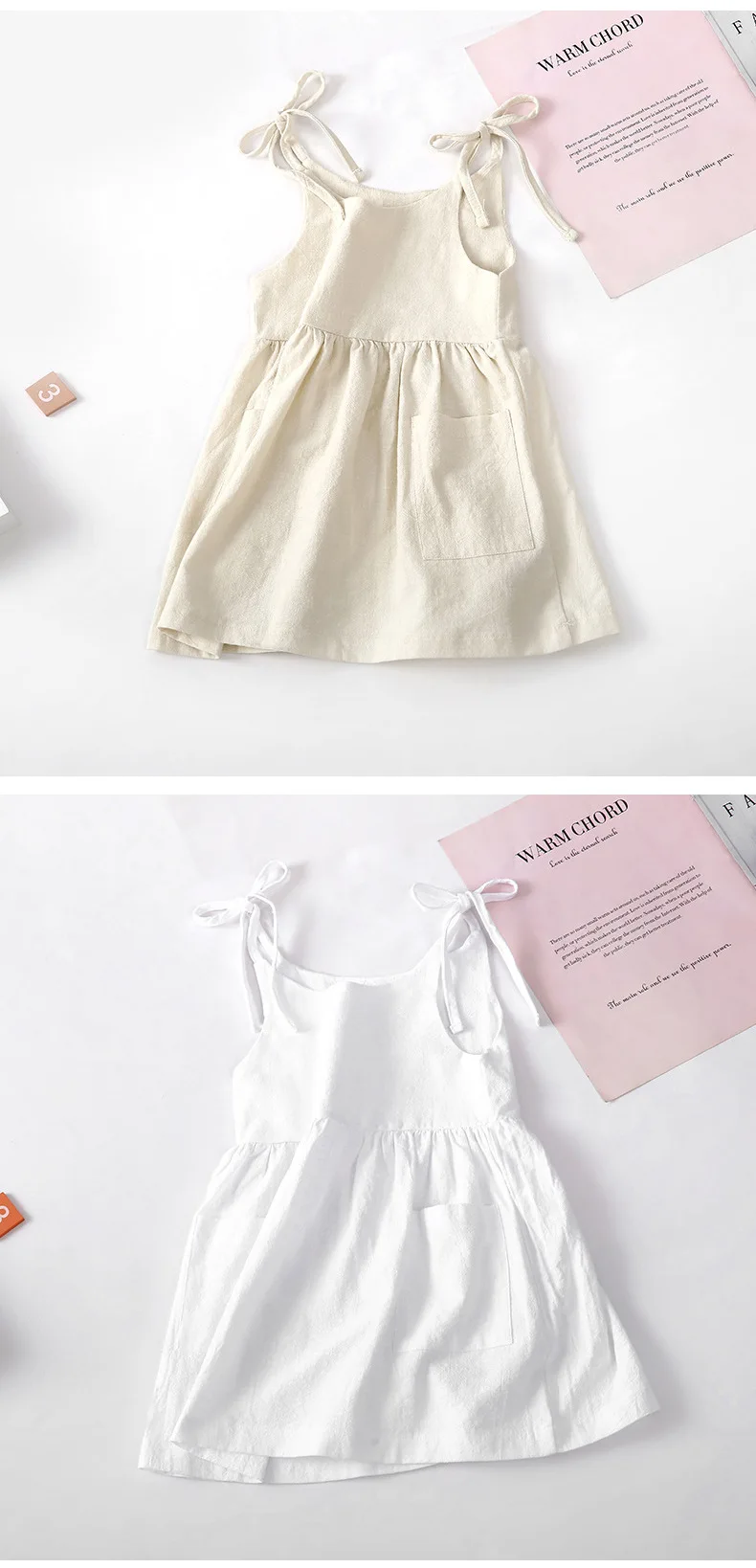 Summer Toddler Girl Dress Sleeveless Cotton Kids Beach Dress with Pocket