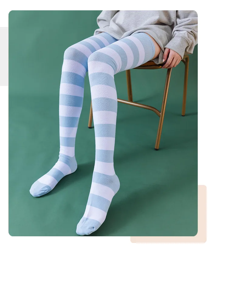 Women Girls Over Knee Long Stripe Thigh High Striped Cotton Socks 22 Colors Sweet Cute Plus Size Overknee Socks