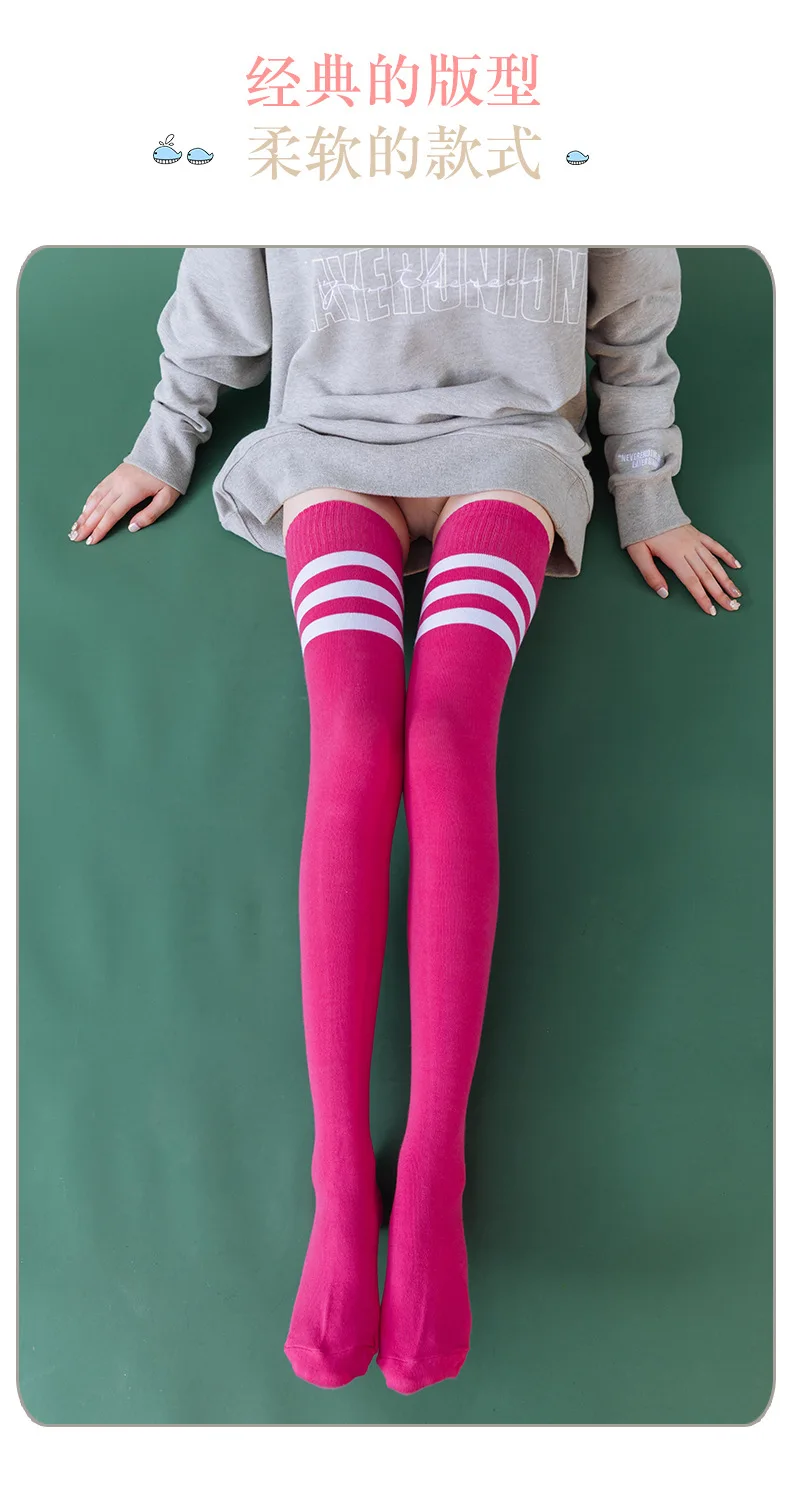 Women Girls Over Knee Long Stripe Thigh High Striped Cotton Socks 22 Colors Sweet Cute Plus Size Overknee Socks