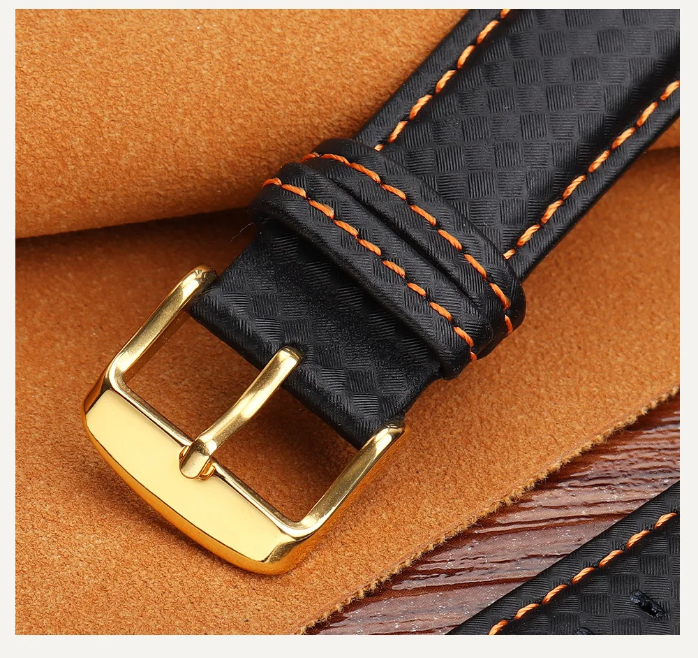 Genuine Leather Bracelet Carbon Fiber Grain Watchband 18mm 20mm Red Orange Stitching Watch Band 21mm 22mm 23mm 24mm Watch Strap