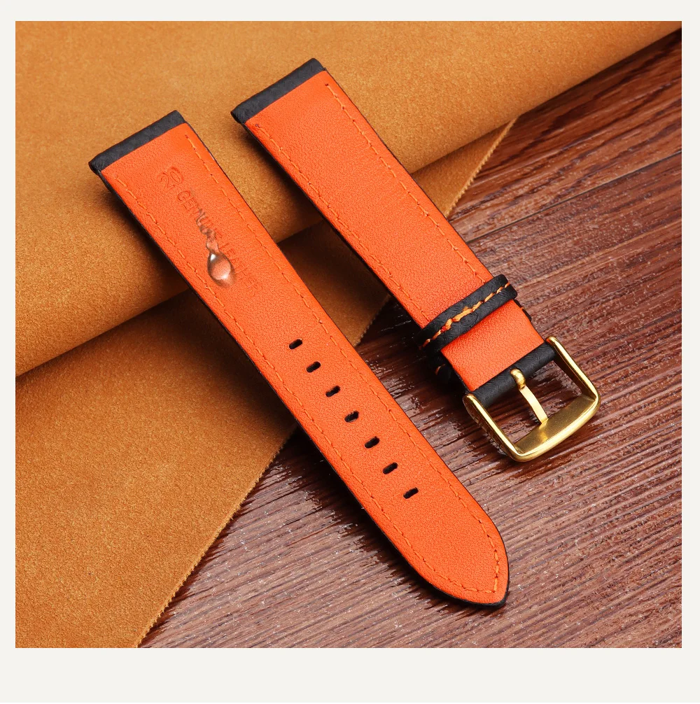 Genuine Leather Bracelet Carbon Fiber Grain Watchband 18mm 20mm Red Orange Stitching Watch Band 21mm 22mm 23mm 24mm Watch Strap