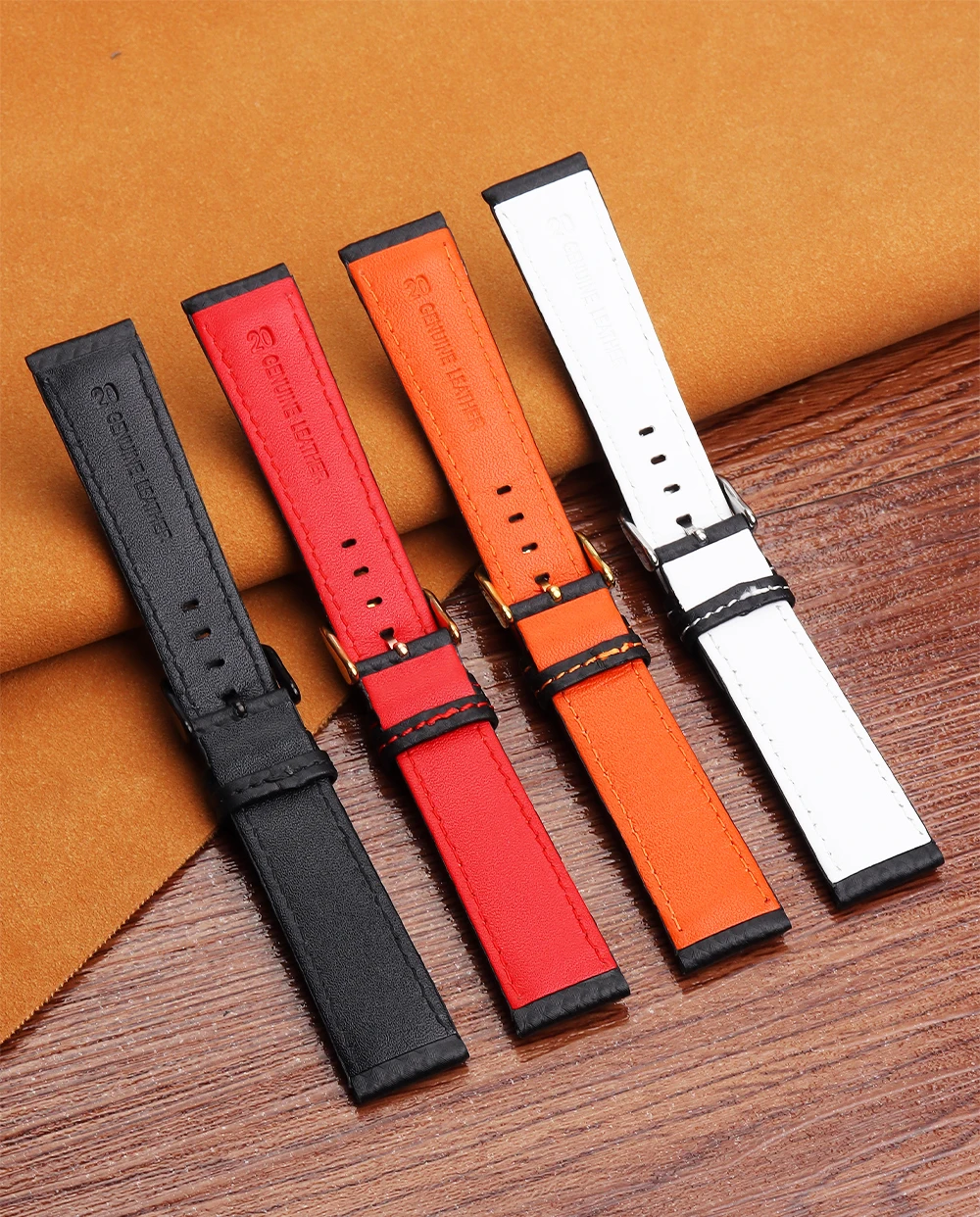 Genuine Leather Bracelet Carbon Fiber Grain Watchband 18mm 20mm Red Orange Stitching Watch Band 21mm 22mm 23mm 24mm Watch Strap