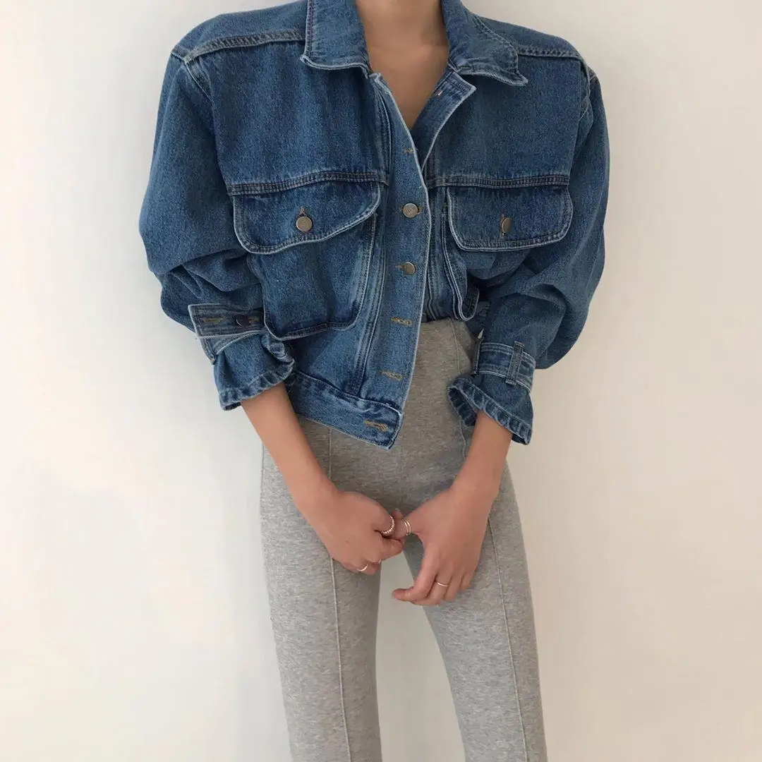 Coats Jackets Women Top 2022 Sexy Puff Long Sleeve Y2k Clothes Cropped Jacket Streetwear Women's Denim Shirt