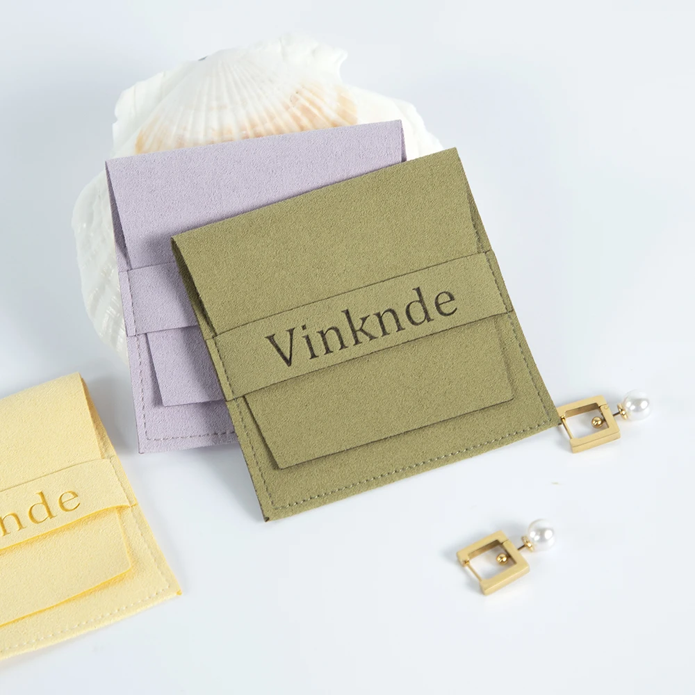 100pcs Custom Logo Name Size Microfiber Gift Bags 8X8cm Jewelry Organizer Earrings Pouch Wedding Favor Candy Bag Small Business