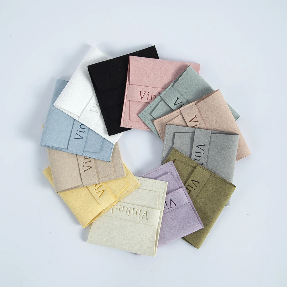 100pcs Custom Logo Name Size Microfiber Gift Bags 8X8cm Jewelry Organizer Earrings Pouch Wedding Favor Candy Bag Small Business