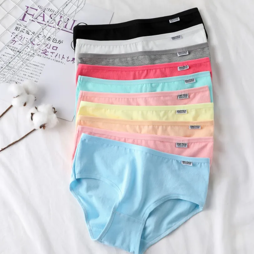 Candy Color Panties Women's Comfortable High Quality Cotton Women's Underwear Mid Waist Ureathable Women's Large Size Briefs