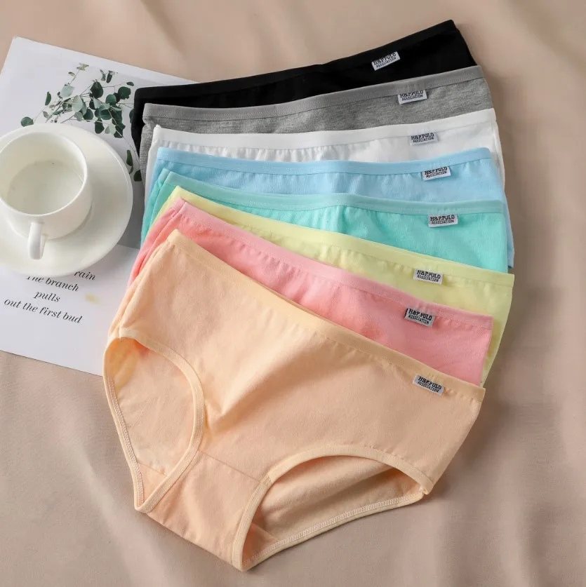 Candy Color Panties Women's Comfortable High Quality Cotton Women's Underwear Mid Waist Ureathable Women's Large Size Briefs
