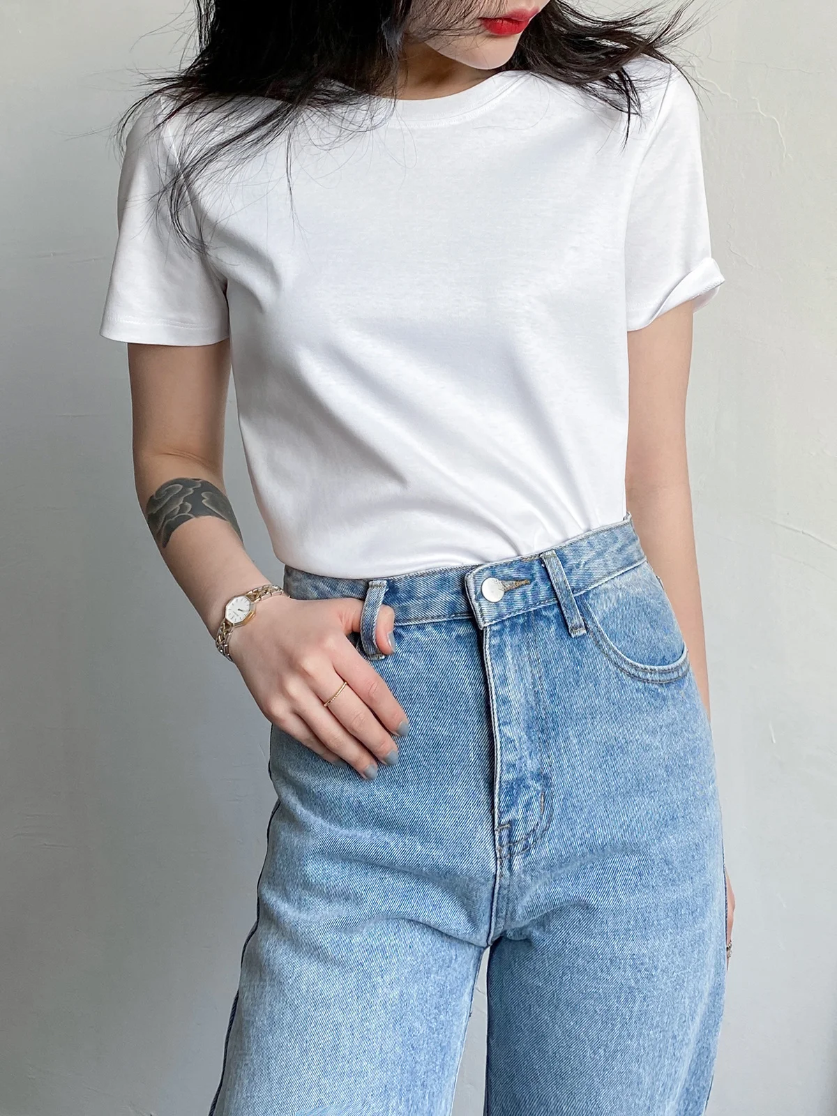 Summer 6% Mulberry Silk Cotton T-shirts Women Loose Round Neck Short Sleeve Luxury Tee Solid Color Basic Tops