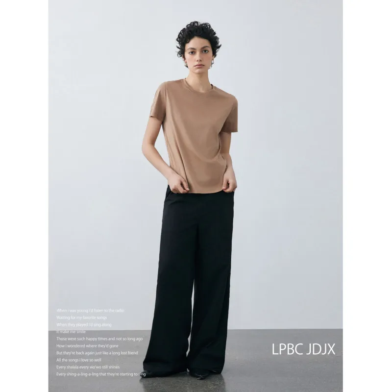 Summer 6% Mulberry Silk Cotton T-shirts Women Loose Round Neck Short Sleeve Luxury Tee Solid Color Basic Tops