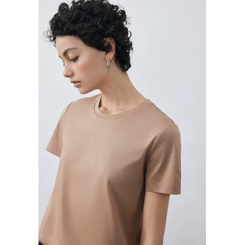Summer 6% Mulberry Silk Cotton T-shirts Women Loose Round Neck Short Sleeve Luxury Tee Solid Color Basic Tops