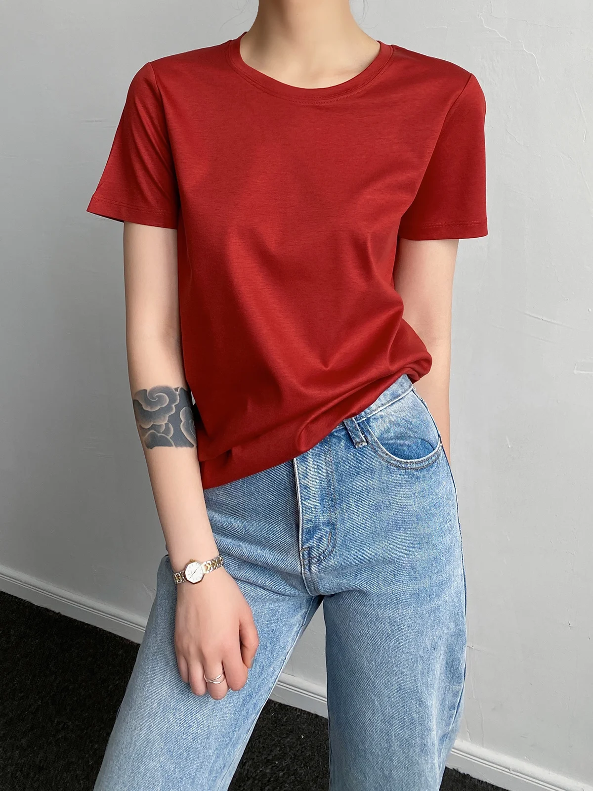 Summer 6% Mulberry Silk Cotton T-shirts Women Loose Round Neck Short Sleeve Luxury Tee Solid Color Basic Tops