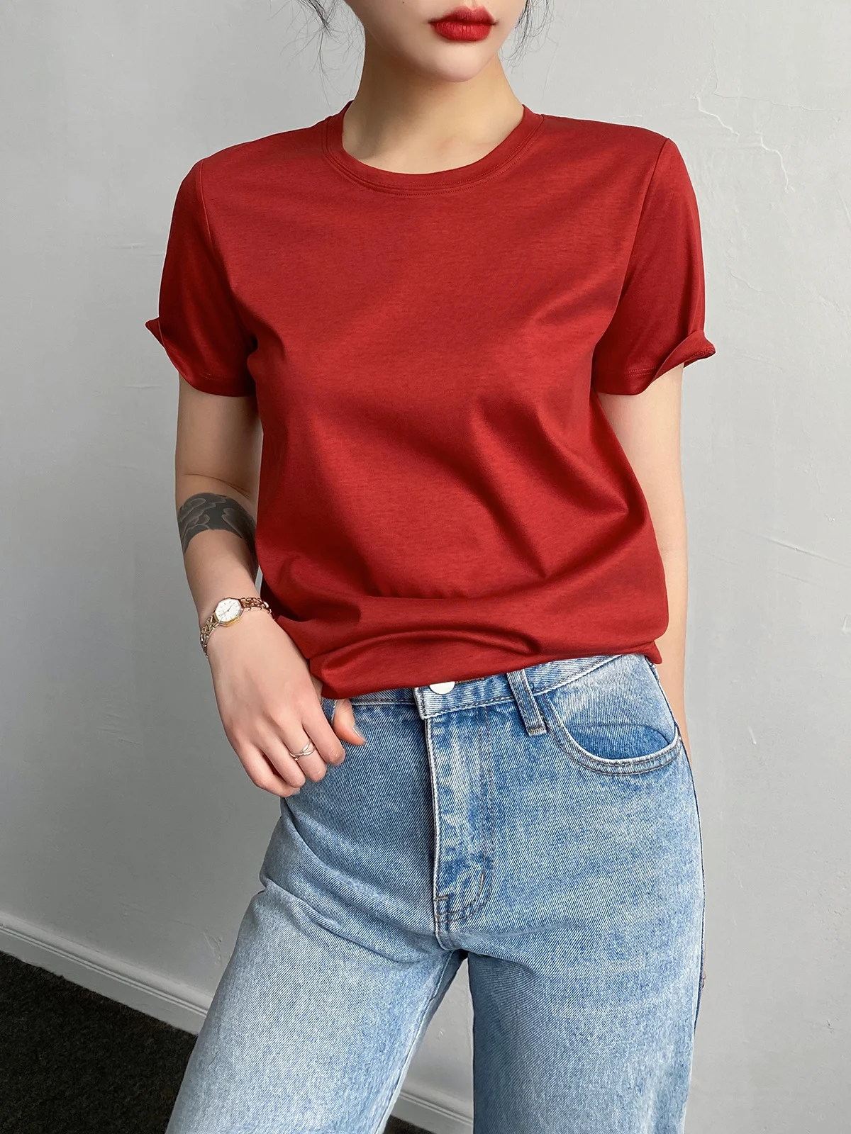 Summer 6% Mulberry Silk Cotton T-shirts Women Loose Round Neck Short Sleeve Luxury Tee Solid Color Basic Tops
