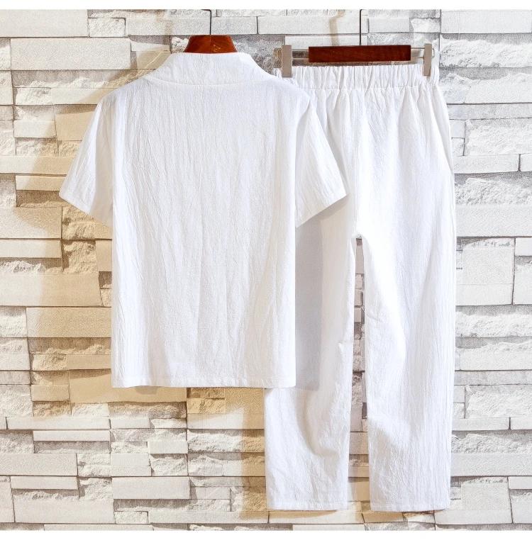 (Shirt + trousers) summer men shirt Man Cotton shirts Short sleeve men's casual shirts men A set of clothes size M-5XL