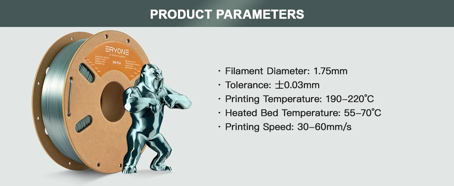 ERYONE 3KG Silk PLA Filament 1.75mm No Bubble Vacuum Biodegradable Fast Shipping Overseas Warehouse 1KG(2.2LBS)/spool
