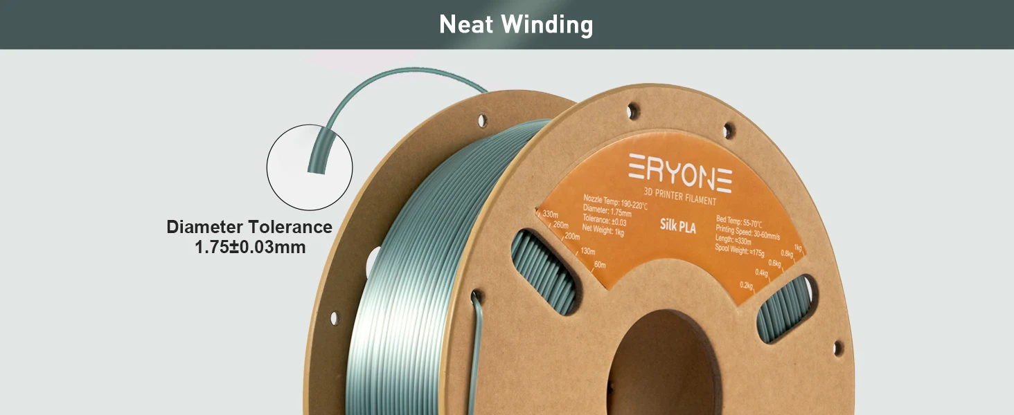 ERYONE 3KG Silk PLA Filament 1.75mm No Bubble Vacuum Biodegradable Fast Shipping Overseas Warehouse 1KG(2.2LBS)/spool