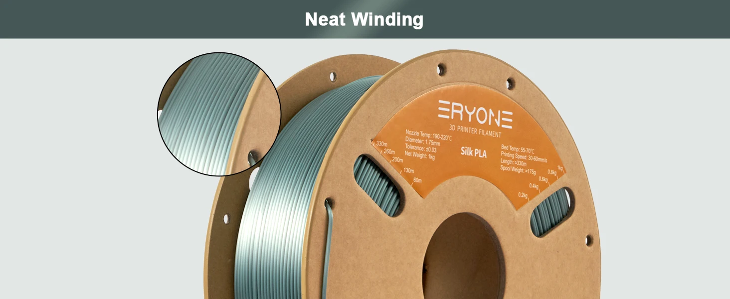 ERYONE 3KG Silk PLA Filament 1.75mm No Bubble Vacuum Biodegradable Fast Shipping Overseas Warehouse 1KG(2.2LBS)/spool