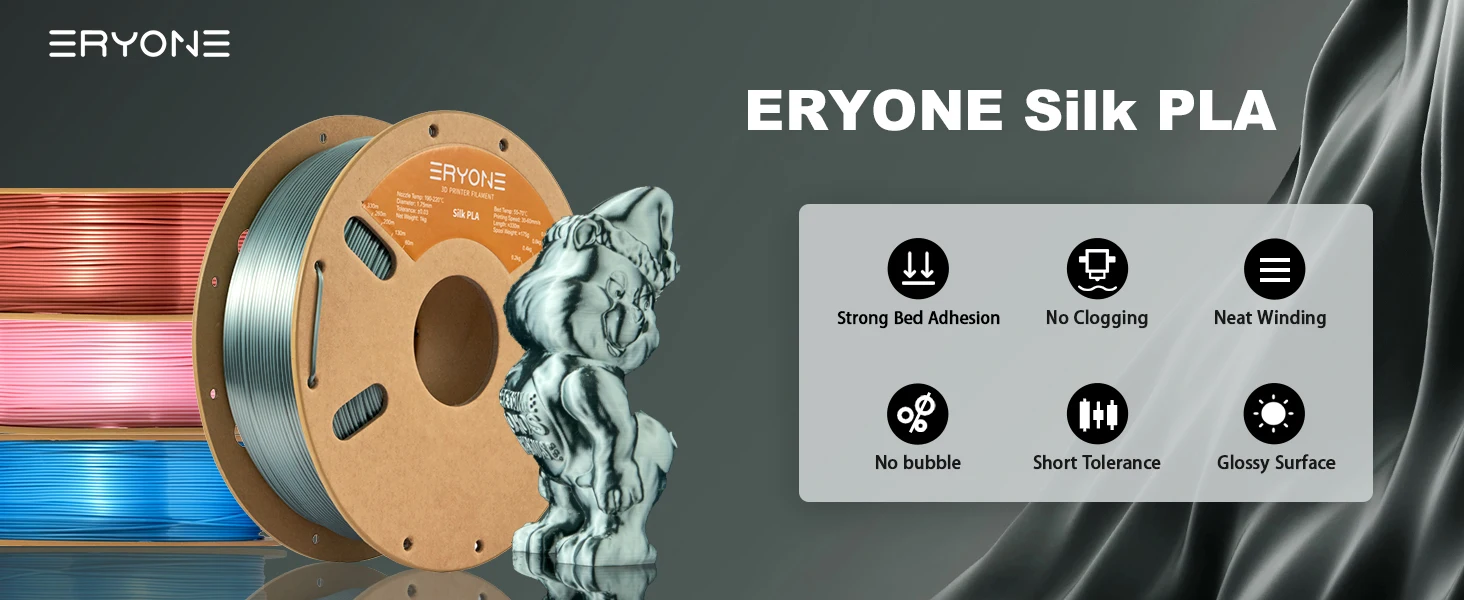 ERYONE 3KG Silk PLA Filament 1.75mm No Bubble Vacuum Biodegradable Fast Shipping Overseas Warehouse 1KG(2.2LBS)/spool