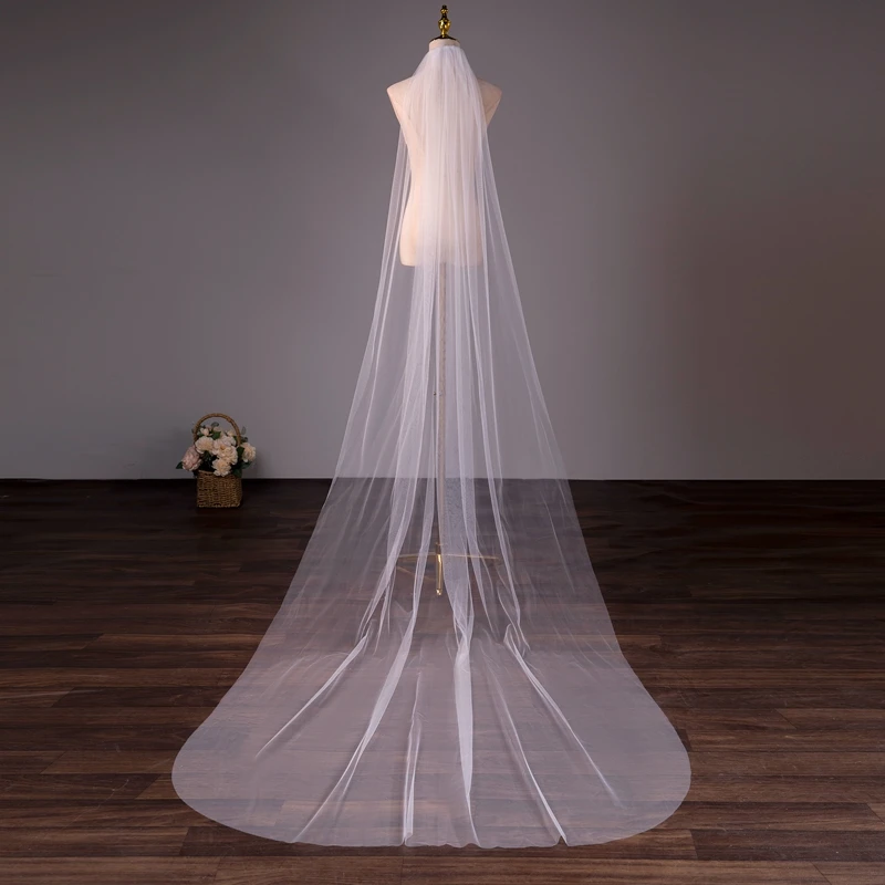 Wholesale Soft Tulle 3Meter 5Meter White Ivory Voile Mariee Long Wedding Veil With Metal Comb Bridal Headwear Vestido De Noiva