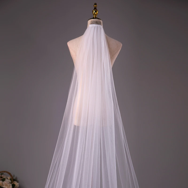 Wholesale Soft Tulle 3Meter 5Meter White Ivory Voile Mariee Long Wedding Veil With Metal Comb Bridal Headwear Vestido De Noiva