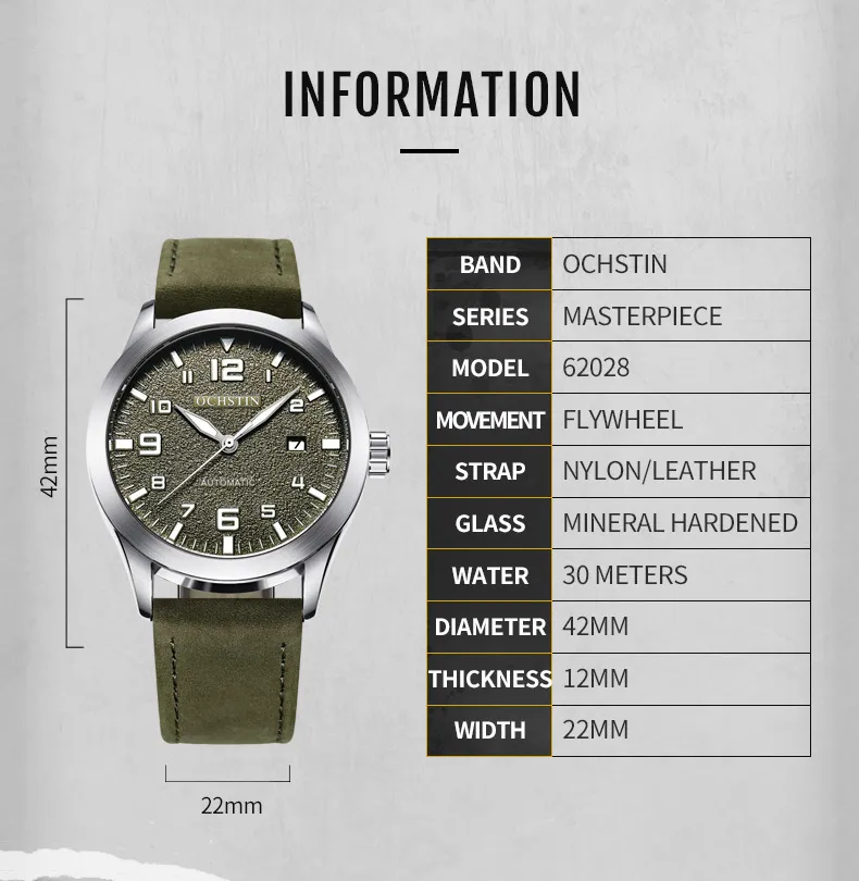 OCHSTIN Men Automatic Mechanical Watch Luxury Casual Dress Military Outdoor Sports Army Mens Wristwatches Waterproof Male Clock