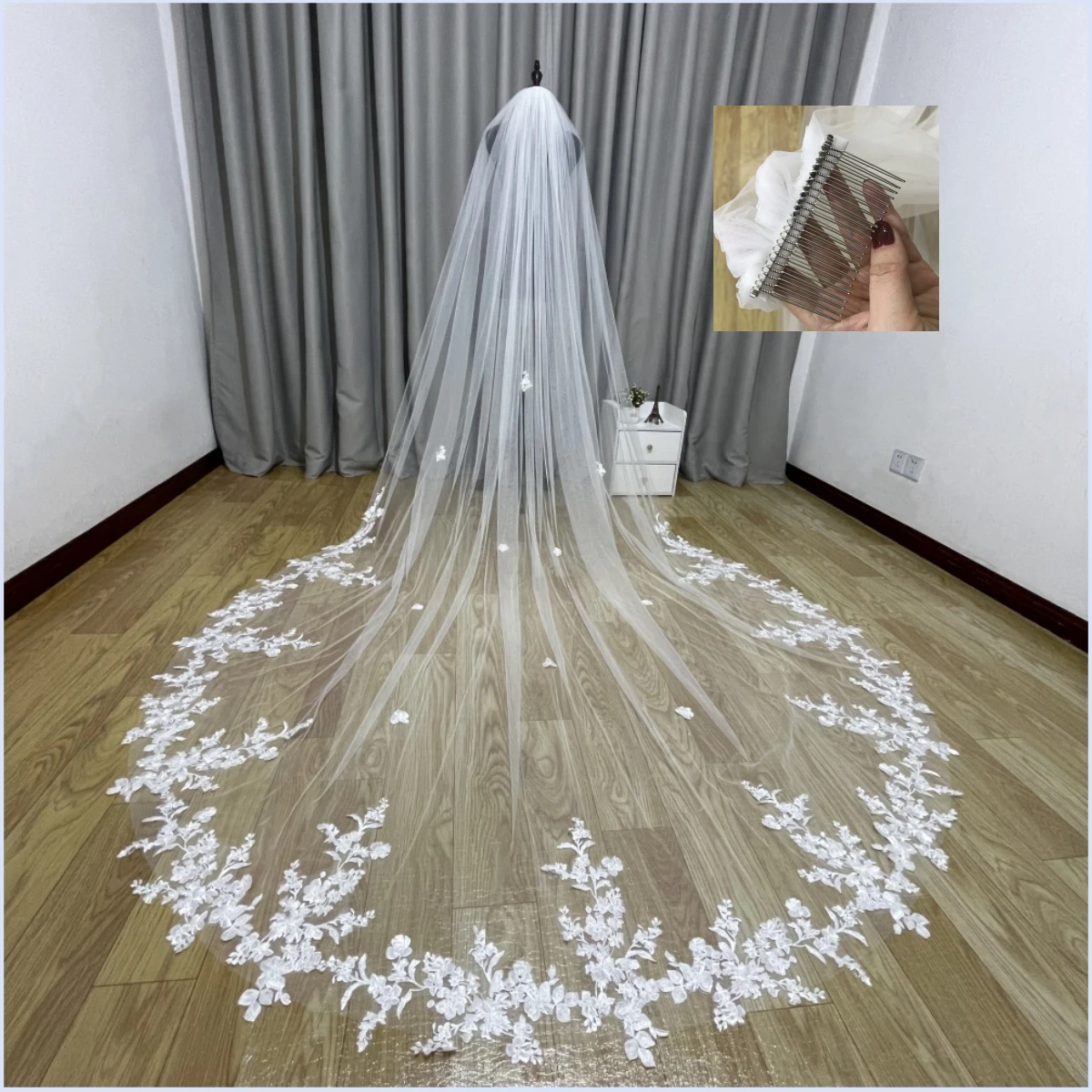 3m Cathedral Wedding Bridal Veil Soft Lace Ivory White Veil with Comb Veu Velo Noiva Wedding Accessories 3m 4m 5m Customizable V