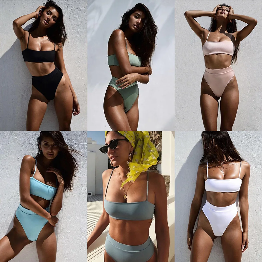 ZTVitality Solid Tie Sexy Bikini 2021 Hot Sale Padded Bra High Leg Bandage Push Up Bikini Set Brazilian Swimsuit Women Swimwear