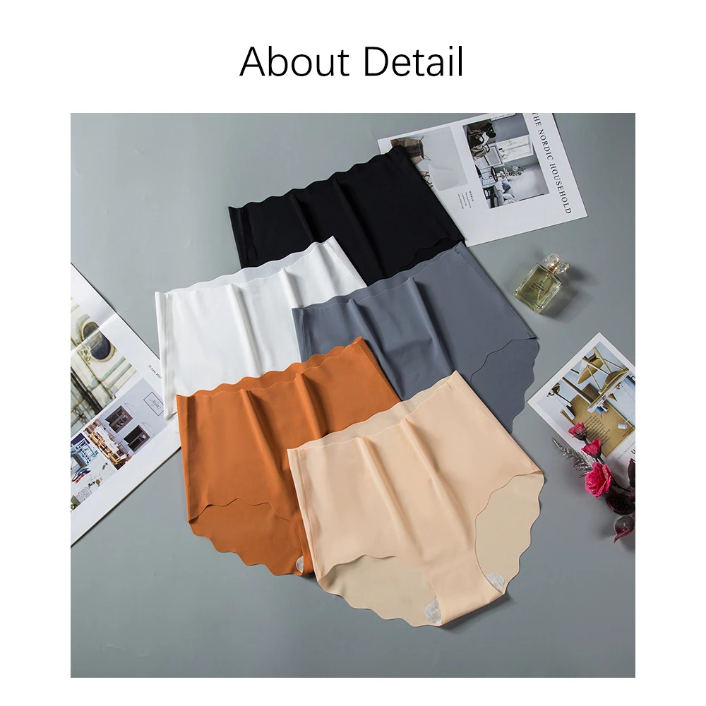 BANNIROU 1pcs High Rise Seamless Panties For Woman Underwear Briefs Wave Solid Everyday Female Panties For Ladies Intimates