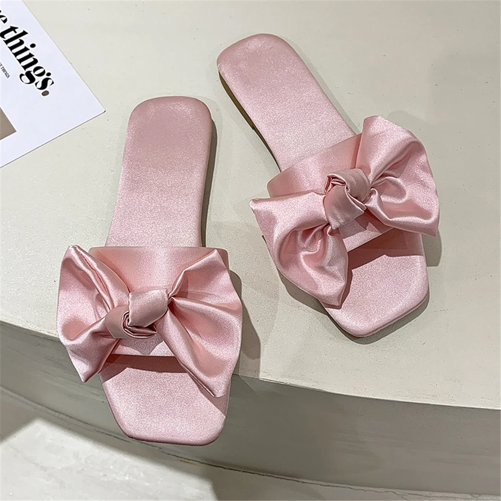 New Fashion Satins Wedding Slippers Luxury Women Peep Toe Bedroom Home Sandals Bride Bridesmaid Wedding Shoes With Silk Bow