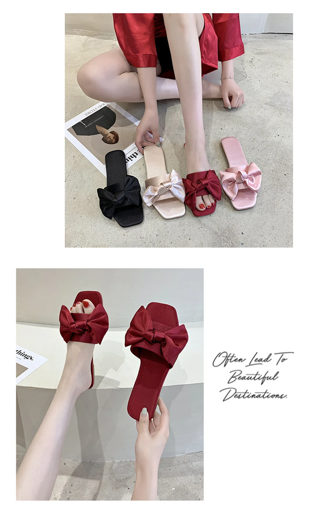 New Fashion Satins Wedding Slippers Luxury Women Peep Toe Bedroom Home Sandals Bride Bridesmaid Wedding Shoes With Silk Bow