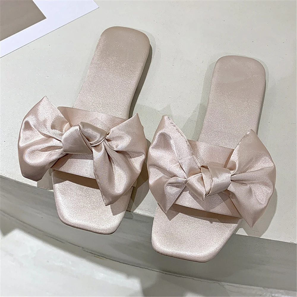 New Fashion Satins Wedding Slippers Luxury Women Peep Toe Bedroom Home Sandals Bride Bridesmaid Wedding Shoes With Silk Bow