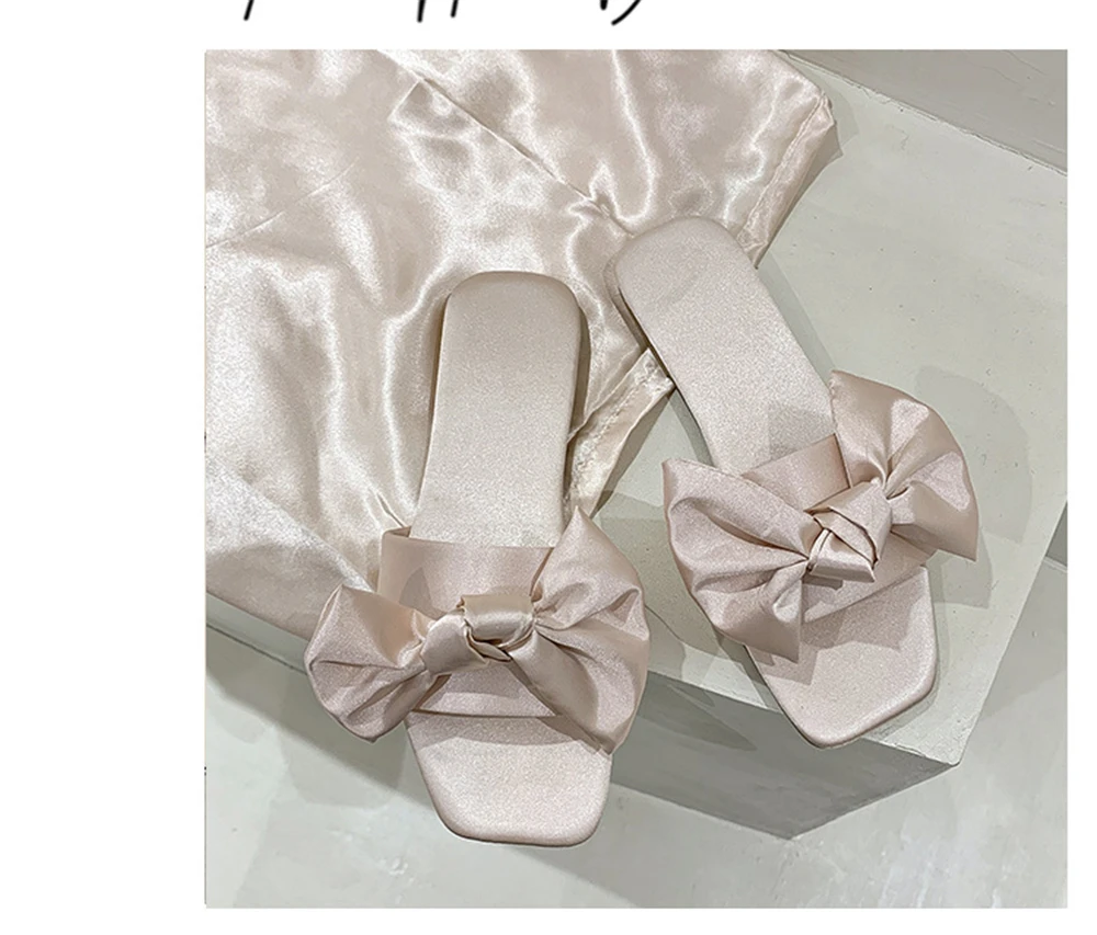 New Fashion Satins Wedding Slippers Luxury Women Peep Toe Bedroom Home Sandals Bride Bridesmaid Wedding Shoes With Silk Bow