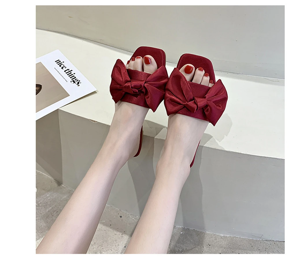 New Fashion Satins Wedding Slippers Luxury Women Peep Toe Bedroom Home Sandals Bride Bridesmaid Wedding Shoes With Silk Bow