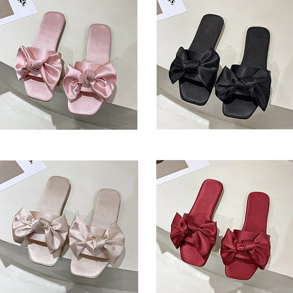 New Fashion Satins Wedding Slippers Luxury Women Peep Toe Bedroom Home Sandals Bride Bridesmaid Wedding Shoes With Silk Bow