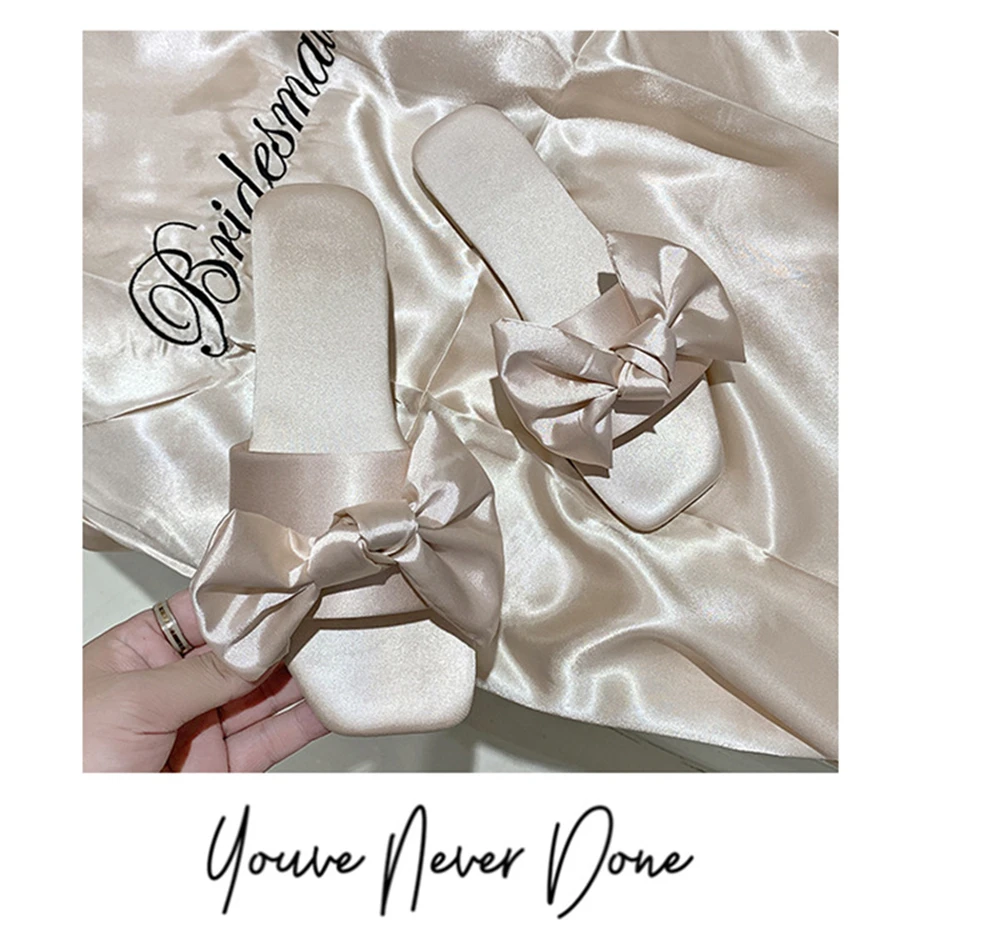 New Fashion Satins Wedding Slippers Luxury Women Peep Toe Bedroom Home Sandals Bride Bridesmaid Wedding Shoes With Silk Bow
