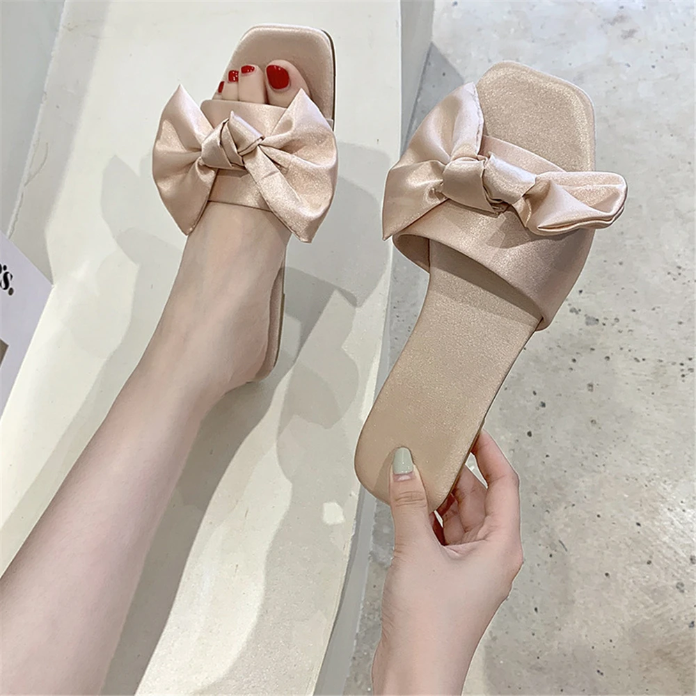New Fashion Satins Wedding Slippers Luxury Women Peep Toe Bedroom Home Sandals Bride Bridesmaid Wedding Shoes With Silk Bow