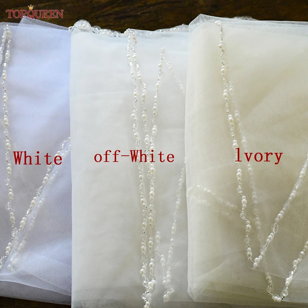 TOPQUEEN V107 Long Bridal Veils Crystal Beaded Wedding Veil With Crystal Edge 1 Tier Super Soft Bride To Be Veil Short