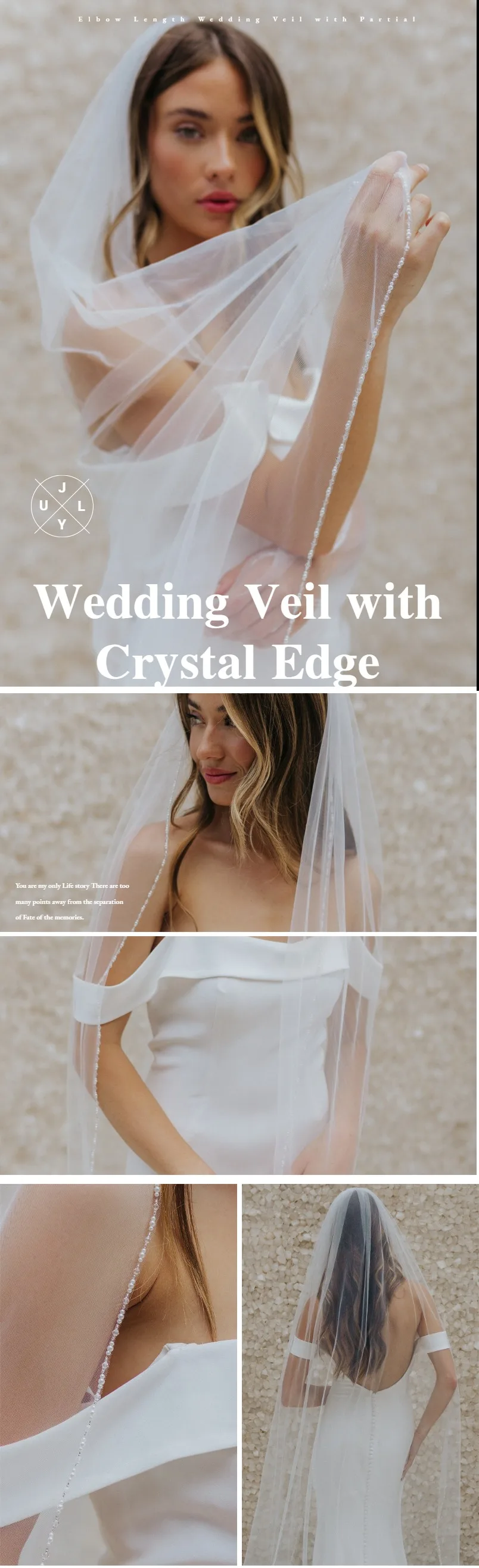 TOPQUEEN V107 Long Bridal Veils Crystal Beaded Wedding Veil With Crystal Edge 1 Tier Super Soft Bride To Be Veil Short