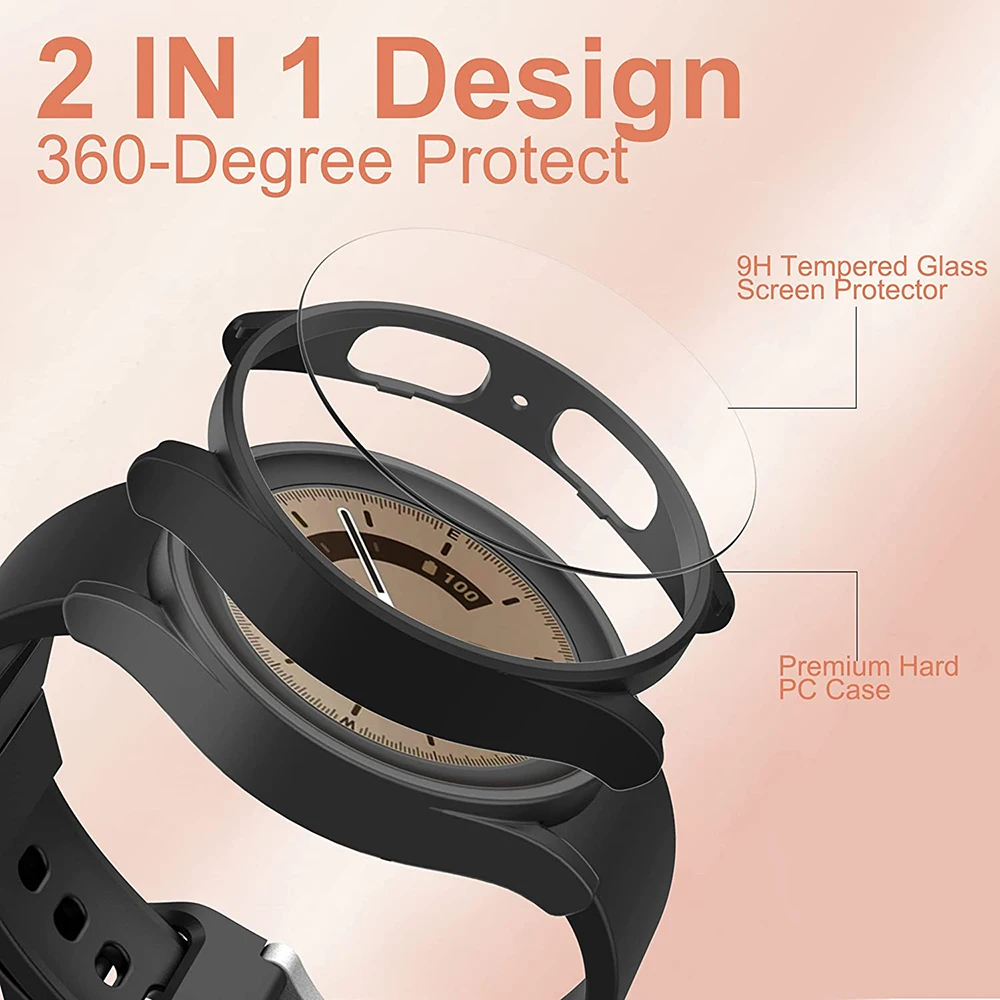 Glass+Case for Samsung Galaxy Watch 5/5 Pro Waterproof PC Galaxy Watch 5 40mm 44mm Cover Watch 5 Pro 45mm Cover+Screen Protector