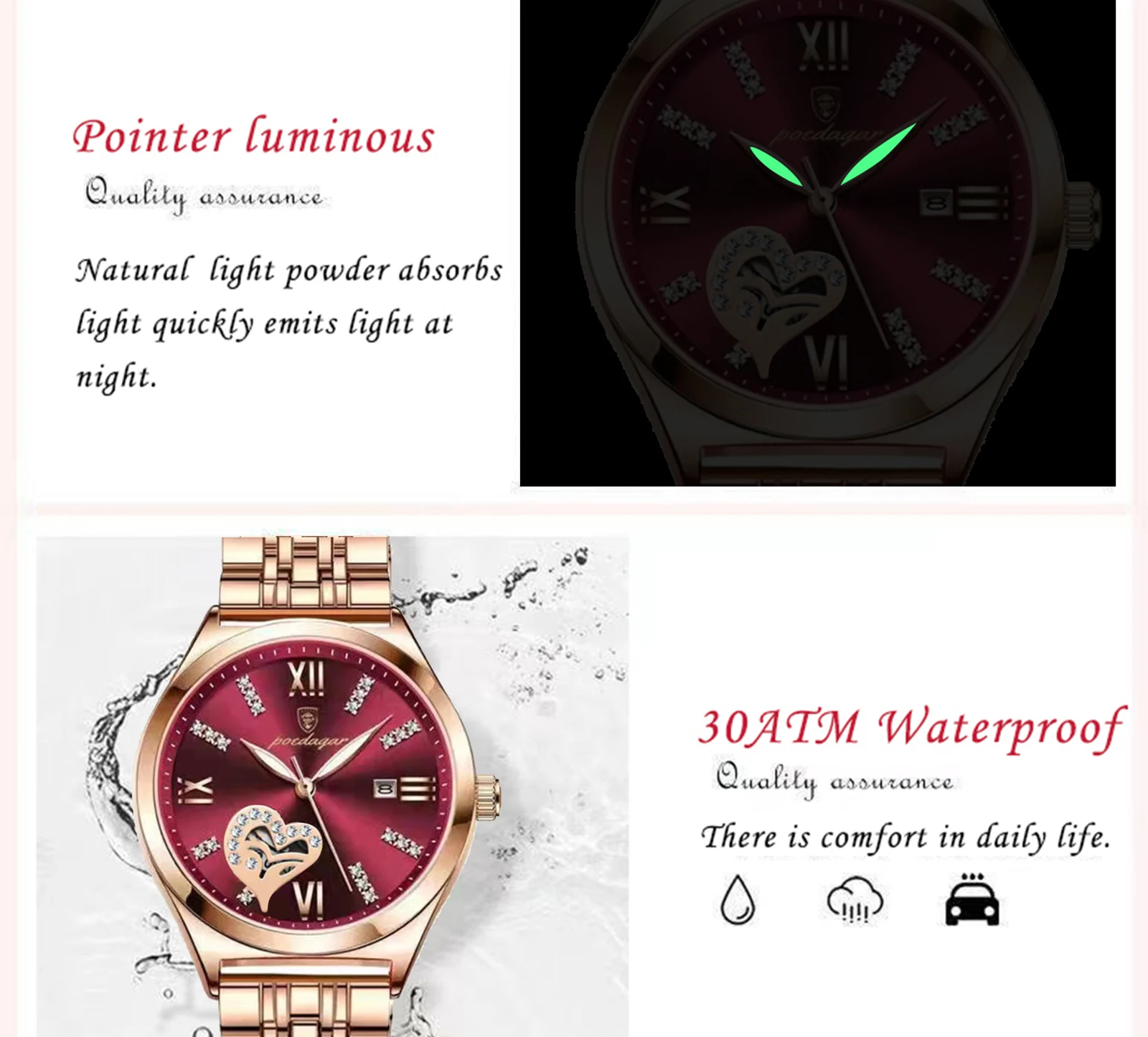 POEDAGAR Luxury Watches For Women Waterproof Luminous Date Stainless Steel Woman Watch Elegant Fashion Quartz Ladies Wristwatch